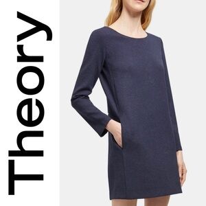 NWOT Theory Navy Blue Shift Dress Luxury Designer Preppy Casual Workwear Size S